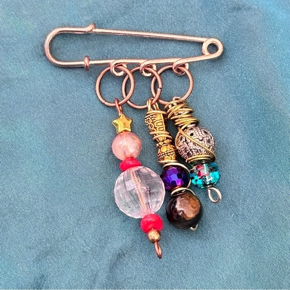 Artisan Glass Bead Brooch | Handmade | Pin Multicolor Wire-Wrapped OOAK 4370